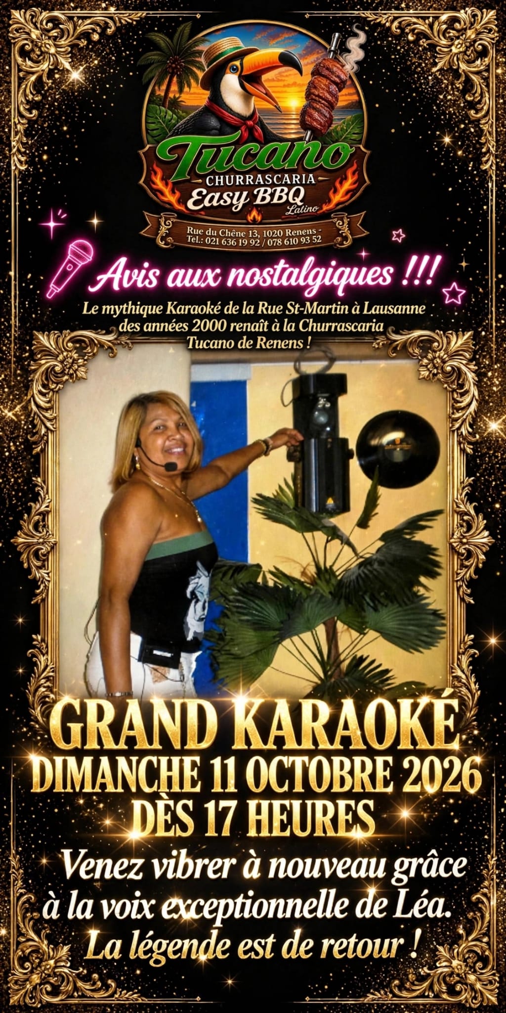 Grand karaoké avec Léa, dimanche 11 octobre 2026 dès 17h à la churrascaria Tucano de Renens.